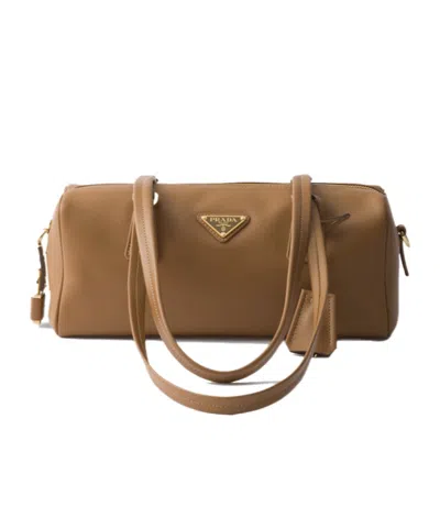 PRADA RE-NYLON AND LEATHER MEDIUM TOP-HANDLE BAG WITH PADLOCK