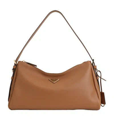 Prada Zippered Shoulder Bag In Brown