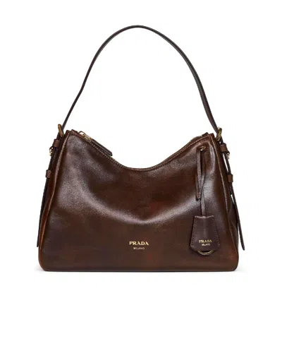 Prada Zippered Shoulder Bag In Brown