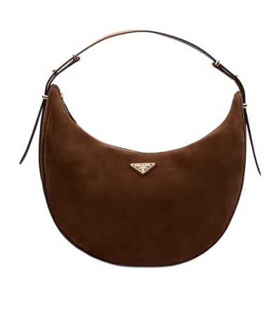 Prada Zippered Shoulder Bag In Brown