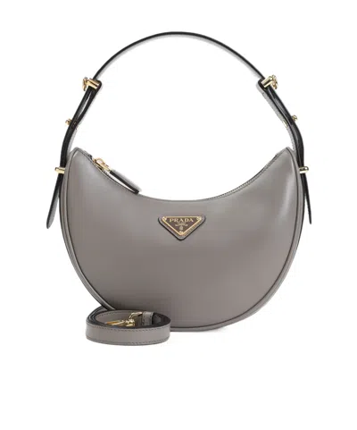 Prada Zippered Shoulder Bag In Gray