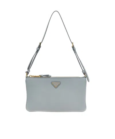 Prada Zippered Shoulder Bag In Gray