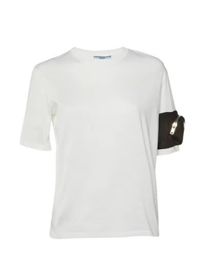 Pre-owned Prada Zip-pocket T-shirt In White