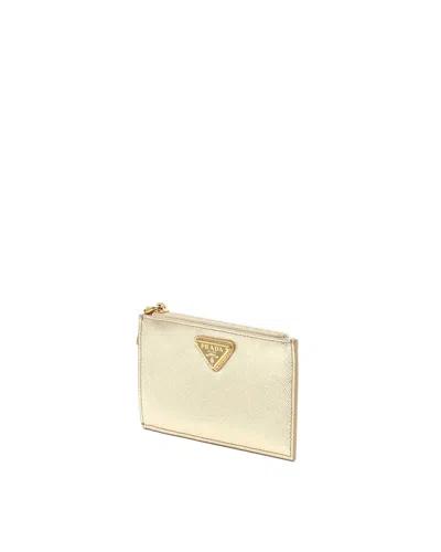Prada Zip-up Card Holder In Gold