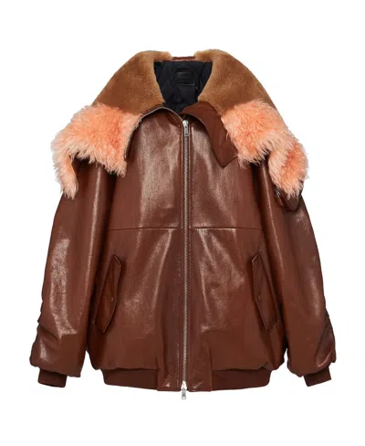 Prada Zip-up Embellished Trim Jacket In White