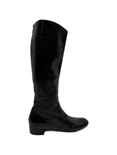 Pre-owned Prada Zip-up Knee-high Boots In Black