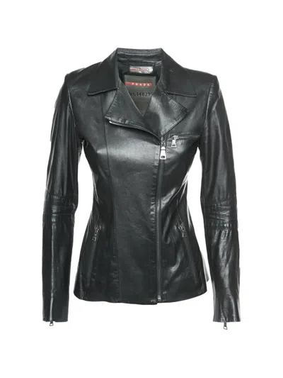 Pre-owned Prada Zip-up Leather Jacket In Black
