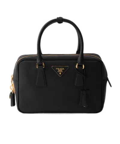 Prada Zip-up Small Tote Bag In Black