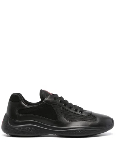 Prada Black Leather New Americas Cup Sneakers