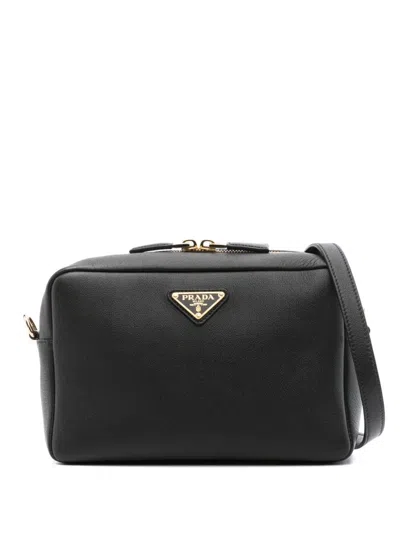 Prada Zipped Leather Crossbody Bag In Schwarz