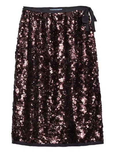 Prada Dark Brown Sequined Bow Skirt In Purple