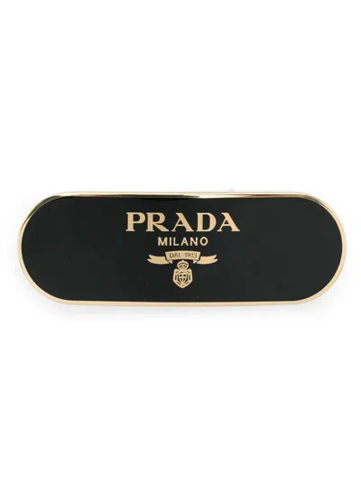 Prada Fermacapelli Con Stampa In Black