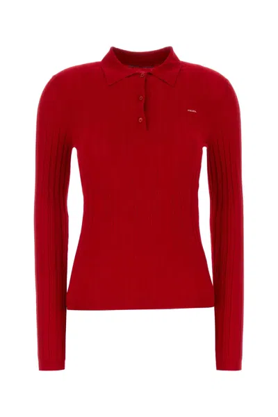 Prada -inspired Cotton Blend Polo Shirt For Women In Red