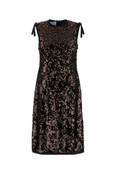 Prada -inspired Sequin Mini Dress With Silk Lining In Brown