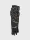 Prada L Eather And Nylon Gloves With Metal Logo In Black