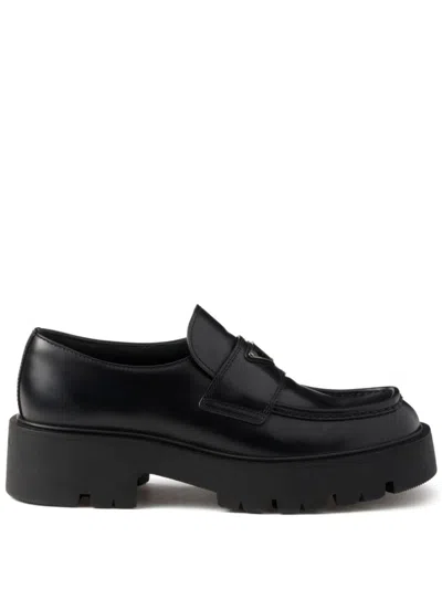 Prada Black Brushed Leather Loafer