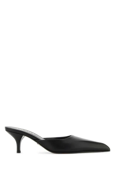 Prada Black Leather Mules