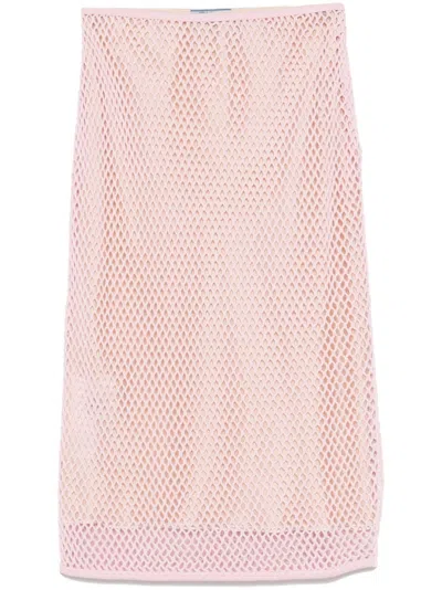 Prada Perforated Knit Midi Skirt