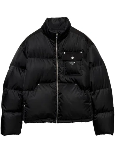 Prada Cropped Triangle-logo Padded Jacket In Black