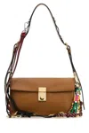 Prada Soft Sound Small Leather Shoulder Bag With Charms In Brown