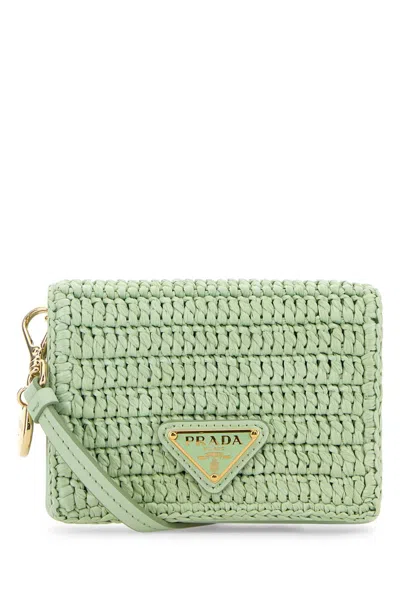 Prada Pastel Green Raffia Card Holder