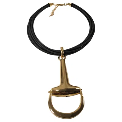 Pre-owned Pradera Gold-plated And Leather Stirrup Necklace In Multi