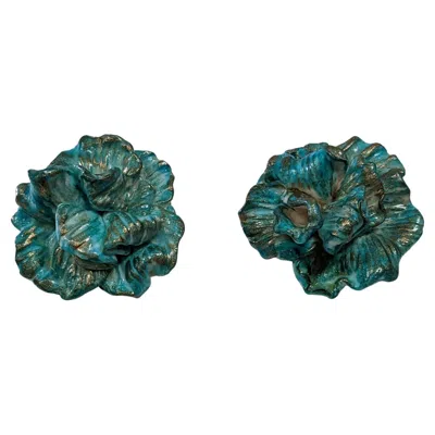 Pre-owned Pradera Turquoise Camelia Polymer Earrings With Golplated Silver Closure In Multi