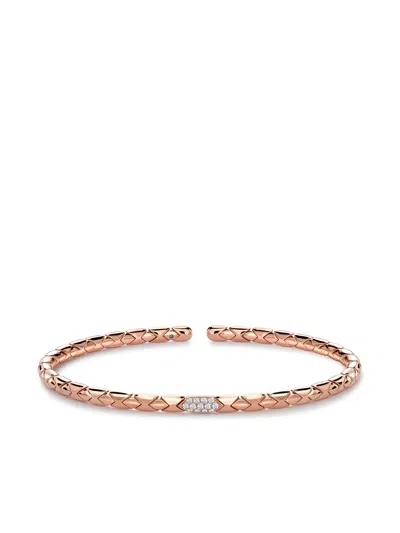 Pragnell 18kt Rose Gold Diamond Groove Textured Bangle Bracelet In Pink
