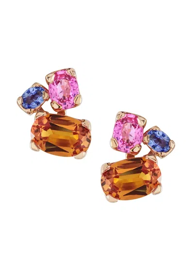 Pragnell 18kt Rose Gold Sapphire Rainbow Stud Earrings In Pink