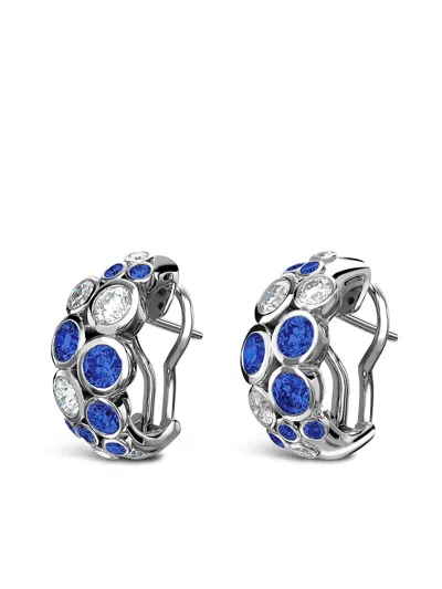 Pragnell 18kt White Gold Bubbles Sapphire And Diamond Half-hoop Earrings In Silber