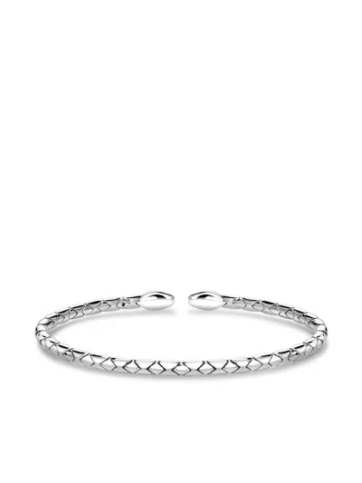 Pragnell 18kt White Gold Diamond Groove Textured Bangle Bracelet