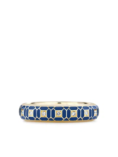 Pragnell 18kt Yellow Gold Revival Royal Blue Enamel And Diamond Ring