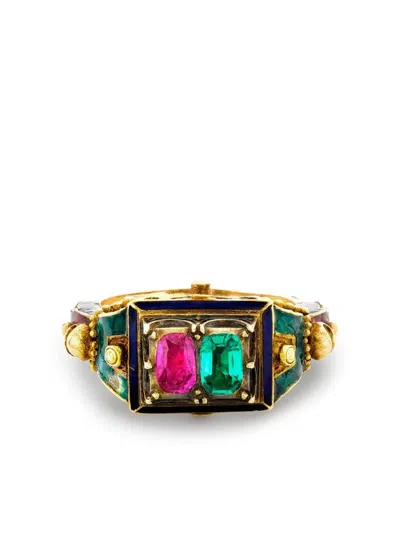 Pre-owned Pragnell Vintage 1837-1890 18kt Yellow Gold Ruby And Emerald Ring In Green