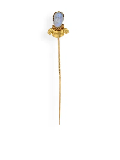 Pre-owned Pragnell Vintage 1837-1901 15kt Yellow Gold Sir John Falstaff Moonstone Pin