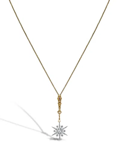 Pre-owned Pragnell Vintage 1837-1901 18kt Yellow Gold Victorian Star Long Pendant Diamond Necklace
