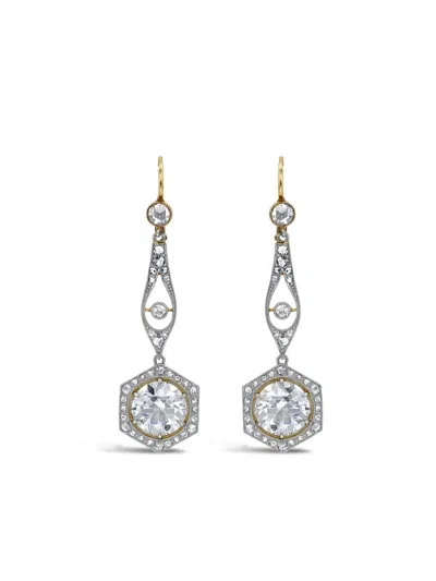 Pre-owned Pragnell Vintage 1891-1900 Platinum And 18kt Yellow Gold Diamond Drop Earrings