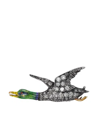 Pre-owned Pragnell Vintage 18kt Yellow And White Gold Victorian Diamond Duck Brooch In Silver