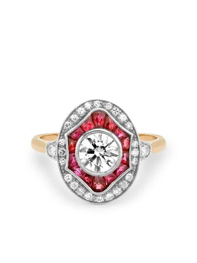 Pre-owned Pragnell Vintage Art Deco 18kt Yellow Gold Diamond And Ruby Ring In Silver
