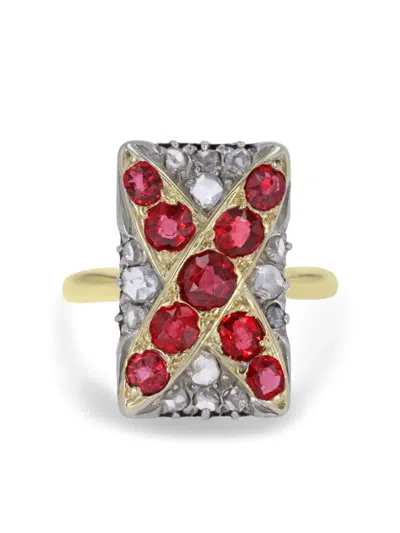 Pre-owned Pragnell Vintage 18kt Yellow Gold Belle Époque Diamond And Ruby Ring
