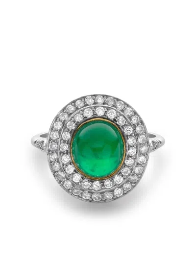 Pre-owned Pragnell Vintage 1901-1910 Platinum Target Emerald And Diamond Ring In Silver