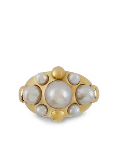 Pre-owned Pragnell Vintage 1941-1960 18kt Yellow Gold Retro Natural Pearl Bombé Ring