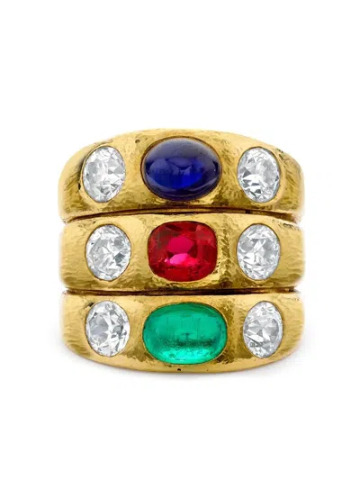 Pre-owned Pragnell Vintage 1970 18kt Yellow Gold Gemstone Dress Ring