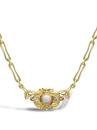 Pre-owned Pragnell Vintage Art Nouveau 18kt Yellow Gold Opal And Diamond Necklace