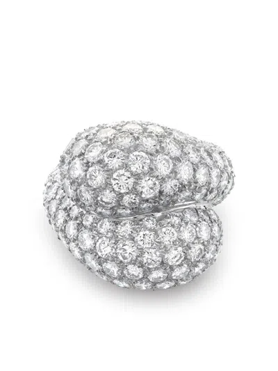 Pre-owned Pragnell Vintage Contemporary Platinum Bypass Diamond Ring In Silver