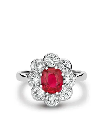 Pre-owned Pragnell Vintage Contemporary Platinum Ruby And Diamond Ring In Silver