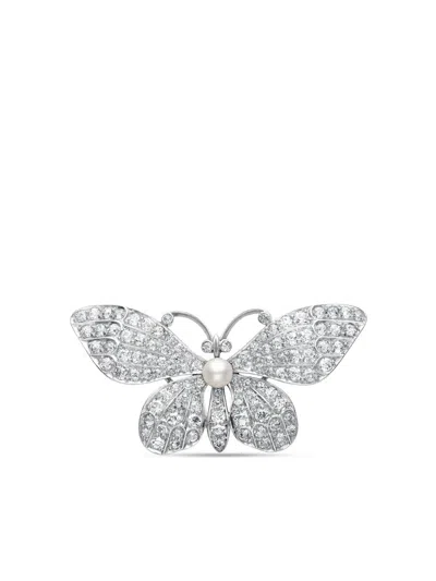 Pre-owned Pragnell Vintage Edwardian Platinum Diamond And Pearl Brooch In Silver