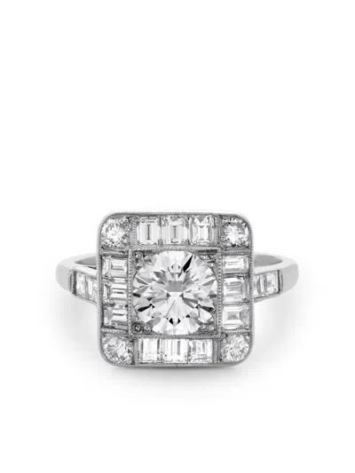 Pre-owned Pragnell Vintage Platinum Antique A Diamond Plaque Ring In Silver