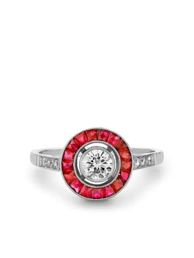 Pre-owned Pragnell Vintage Platinum Art Deco Inspired Diamond And Ruby Ring In Silver