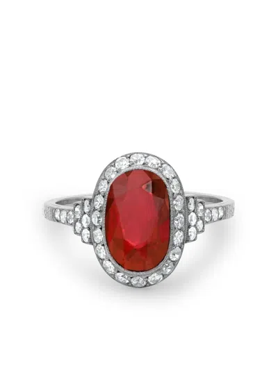 Pre-owned Pragnell Vintage Platinum Edwardian Burmese Ruby Ring In Silver