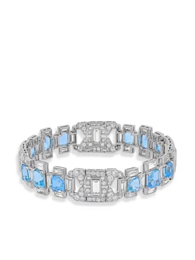 Pre-owned Pragnell Vintage Platinum French Art Deco Aquamarine And Diamond Bracelet In Silver